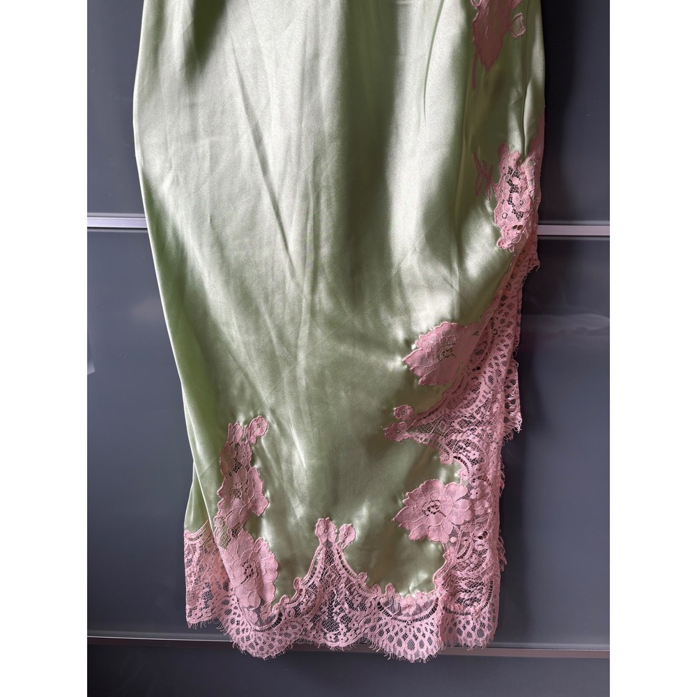 NWT* Alice + Olivia Kerr Midi Slip Dress Satin Green Pink Lace Fairy Romantic 10 - Picture 6 of 15